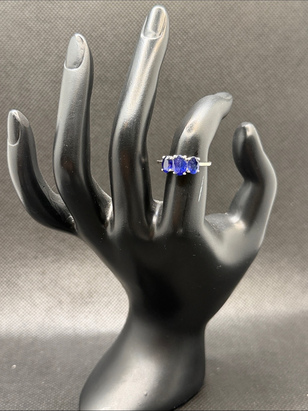 Sterling Silver Three-Stone Masoala Blue Sapphire Ring size 7
